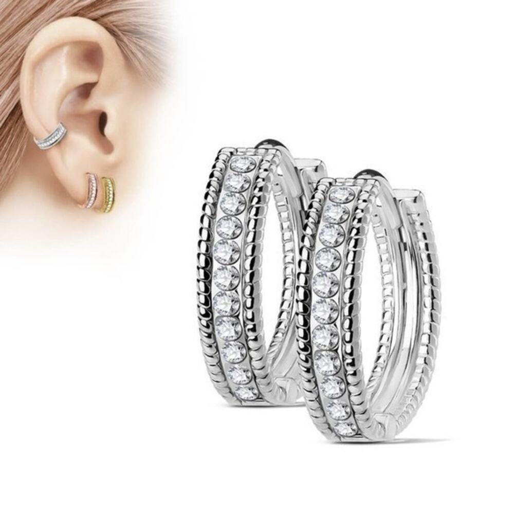 New‎ stainless steel CZ hoop earrings